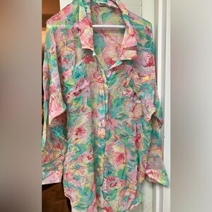 Neiman Marcus Multicolor Floral Button Down Shirt